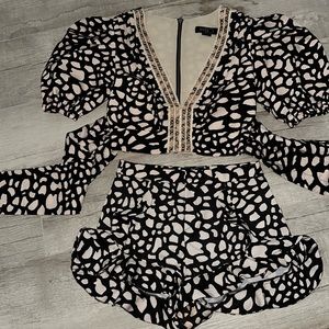 PATBO 2 piece black & white flirty short set Size Small Top. Size 4 Bottom